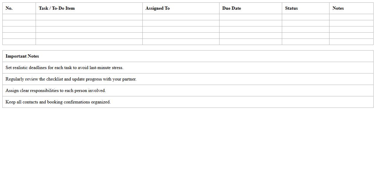 Wedding Checklist To-Do List Excel