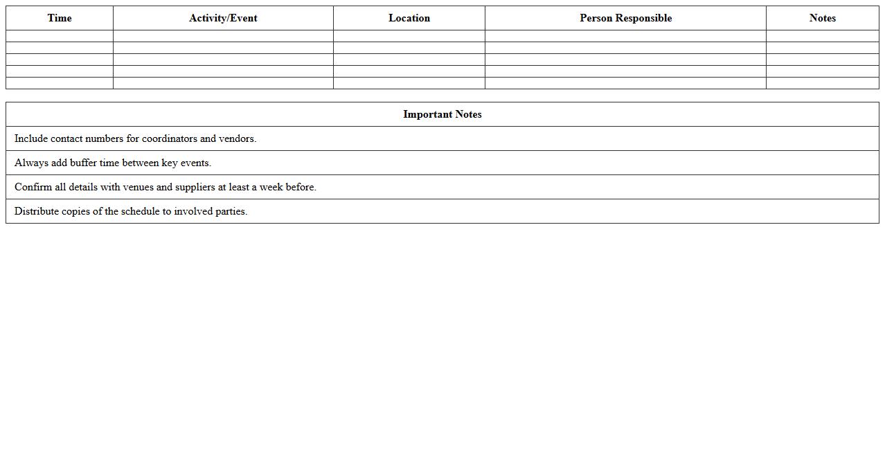 Wedding Day Timeline Schedule Sheet