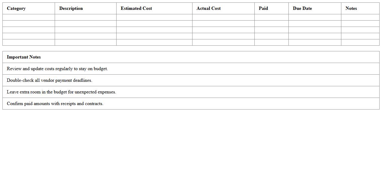 Wedding Event Budget Planner Spreadsheet