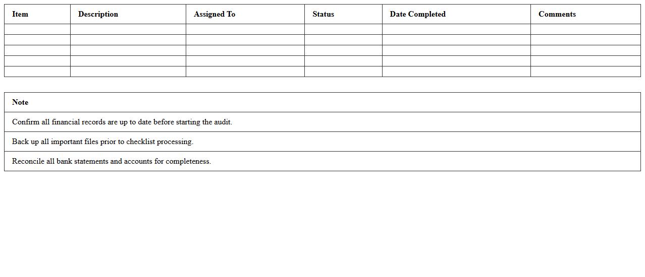Year-End Finance Audit Checklist Spreadsheet