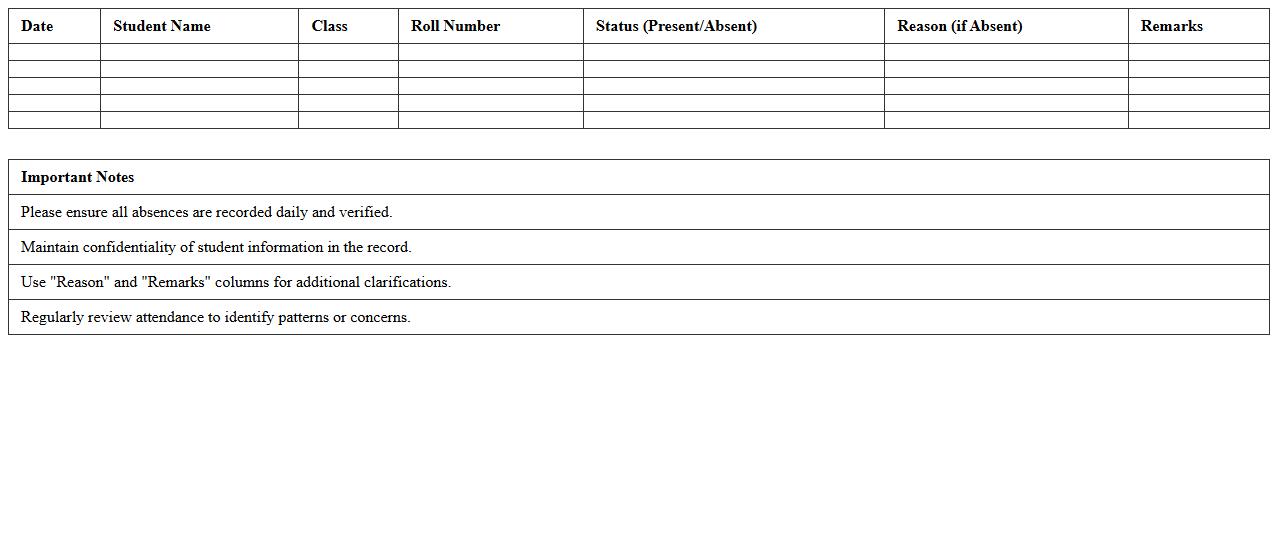 Absentee Record Excel Template for Schools