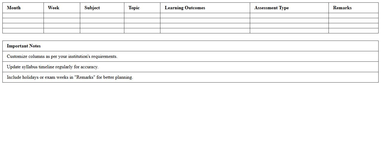 Academic Year Syllabus Timeline Excel Format