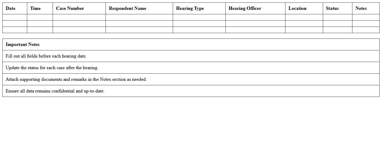 Administrative Hearing Calendar Excel Template