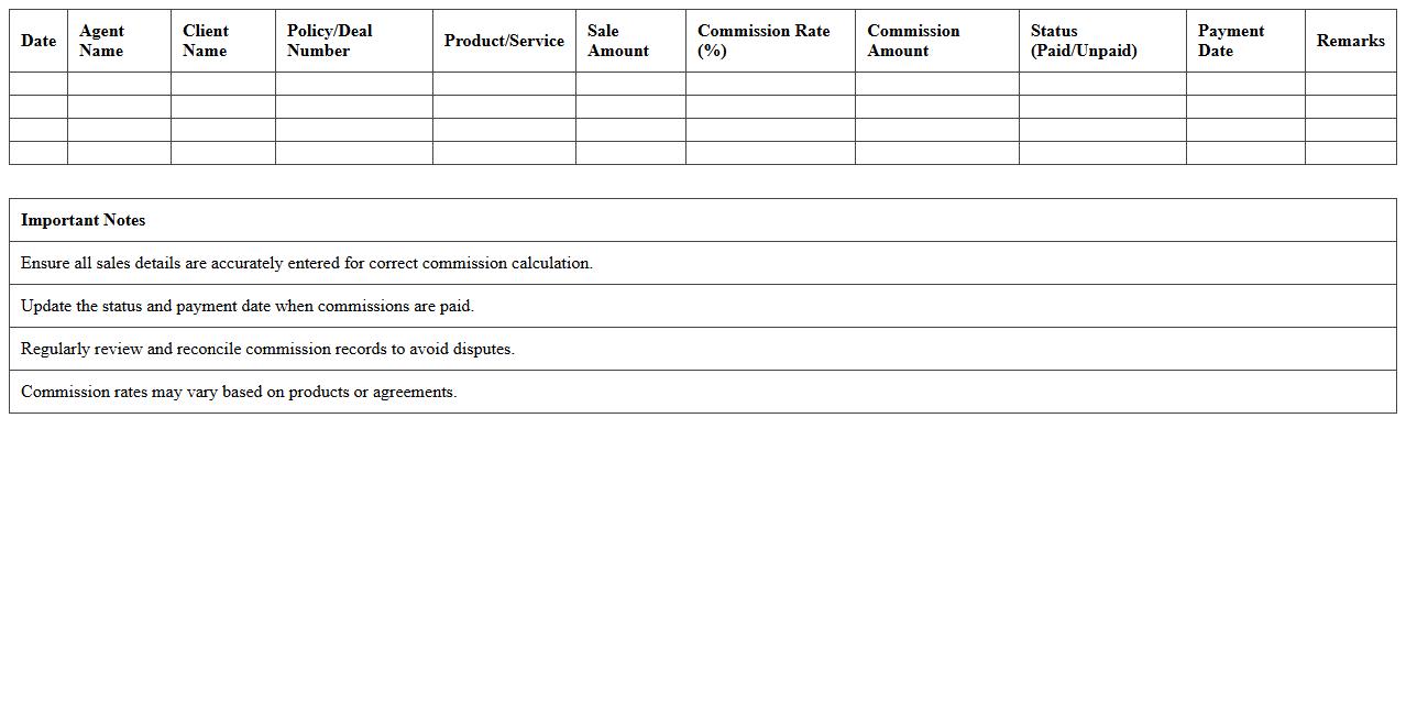 Agent Commission Tracking Excel Sheet