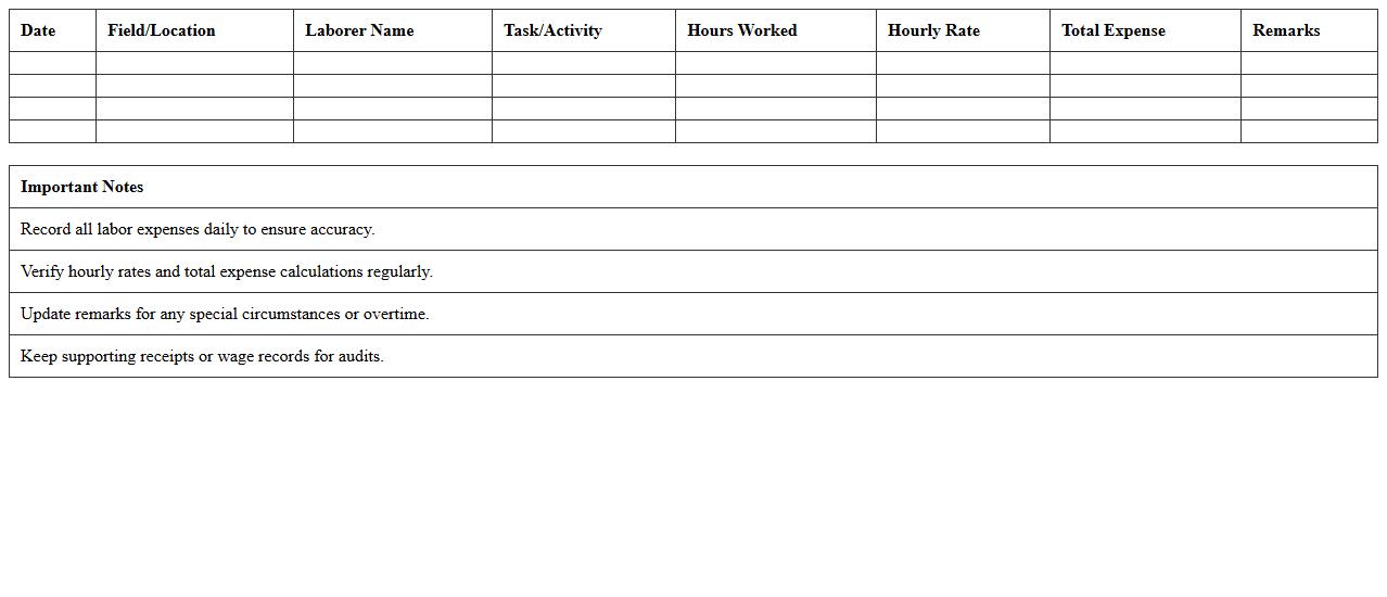 Agricultural Labor Expense Summary Sheet