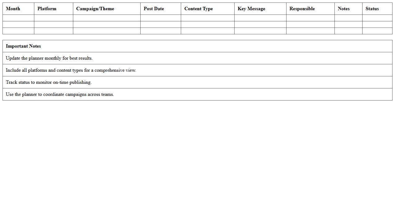 Annual Social Media Planner Excel Sheet