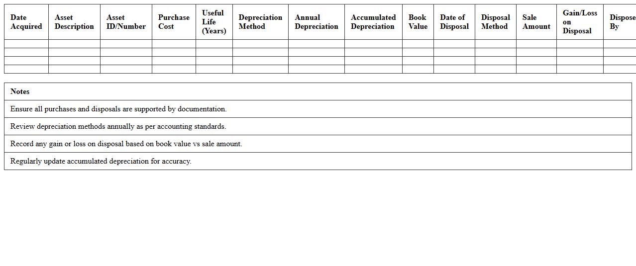 Asset Depreciation and Disposal Record Spreadsheet