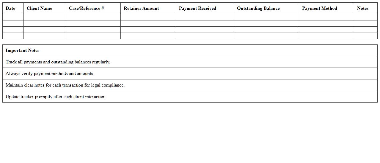 Attorney Retainer Payment Tracker Excel