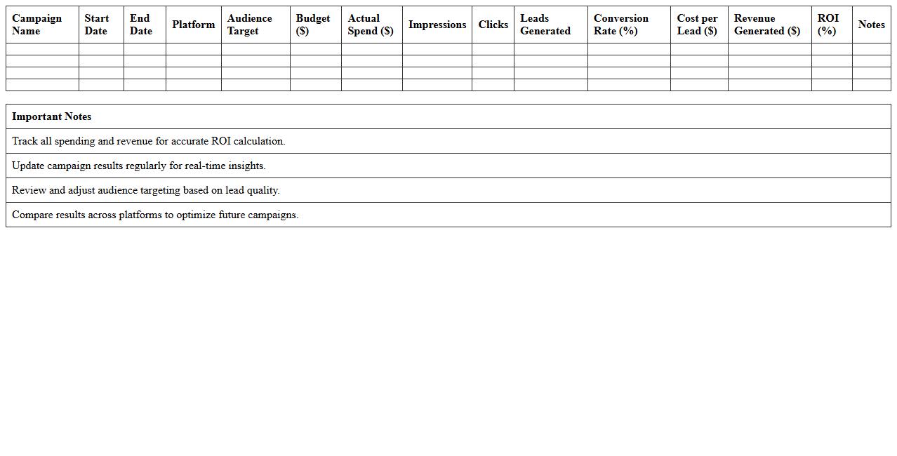 B2B Social Media Campaign ROI Tracker Excel