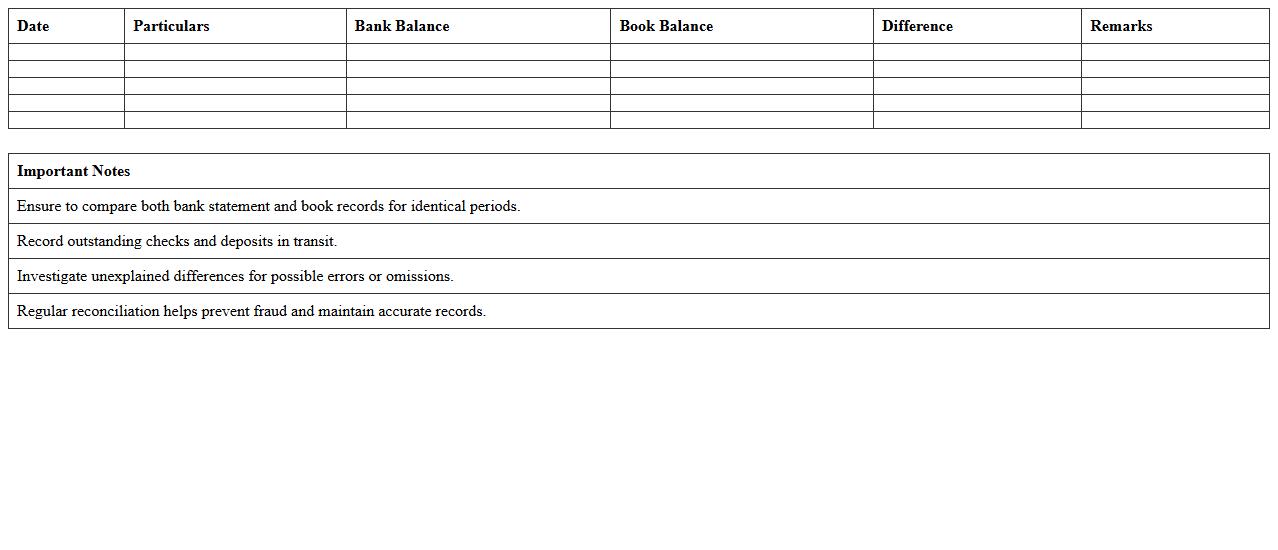 Bank vs Book Balance Reconciliation Excel Template