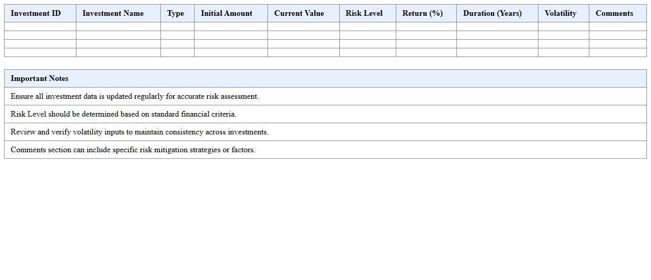 Banking Excel Template for Investment Risk Assessment