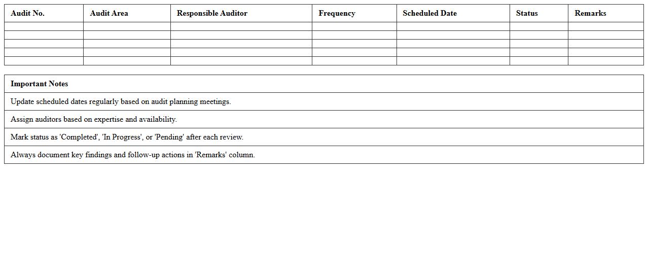 Banking Internal Audit Calendar Excel Template