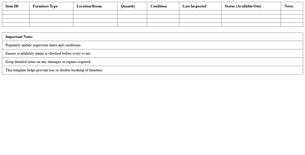 Banquet Furniture Tracking Excel Template for Resorts