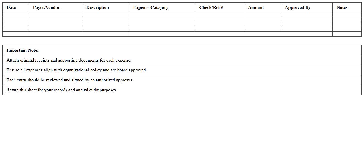 Board Meeting Nonprofit Expense Detail Sheet