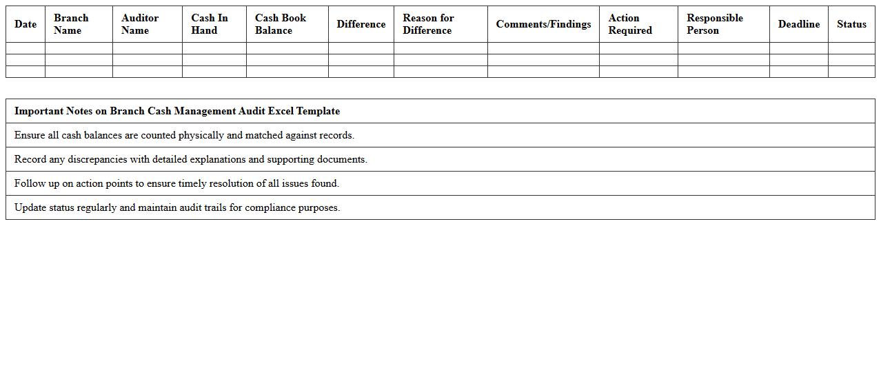 Branch Cash Management Audit Excel Template