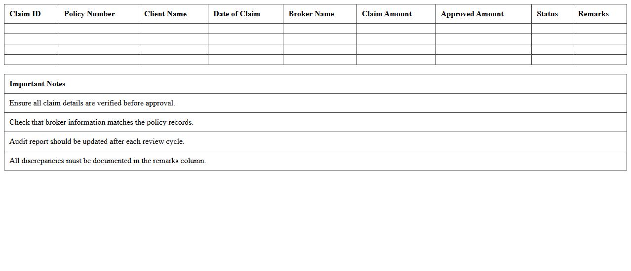 Broker Claims Audit Report Excel Template