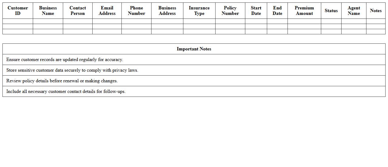 Business Insurance Customer Records Template