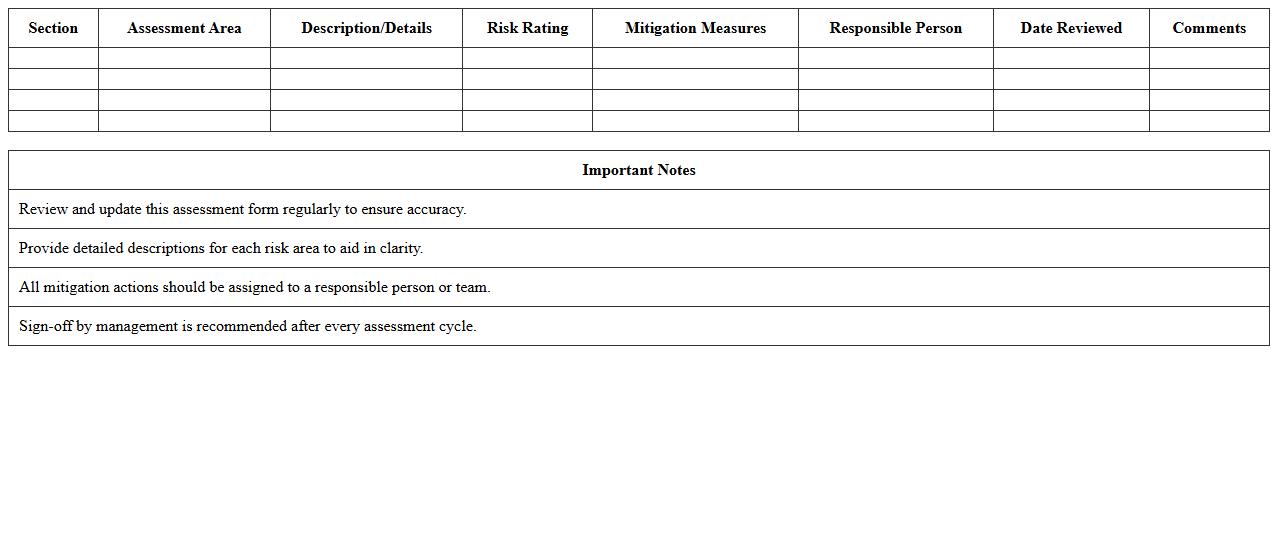 Business Liability Insurance Risk Assessment Form