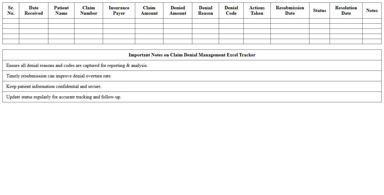 Claim Denial Management Excel Tracker