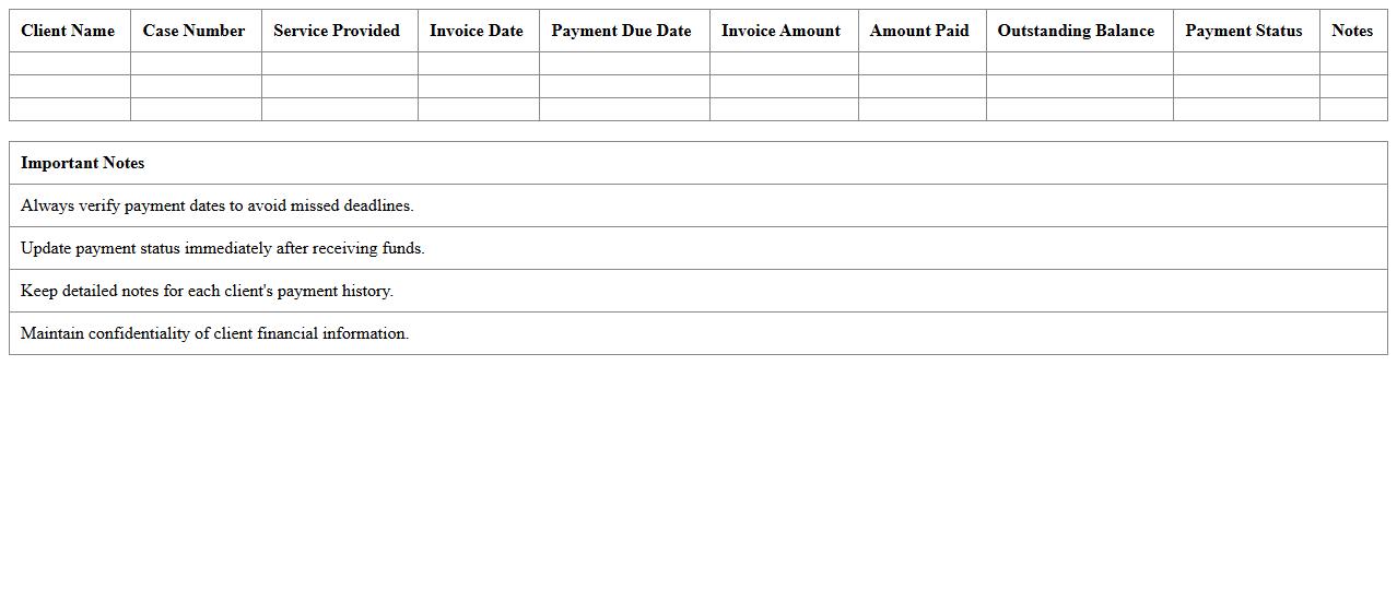 Client Payment Schedule Excel Spreadsheet for Lawyers