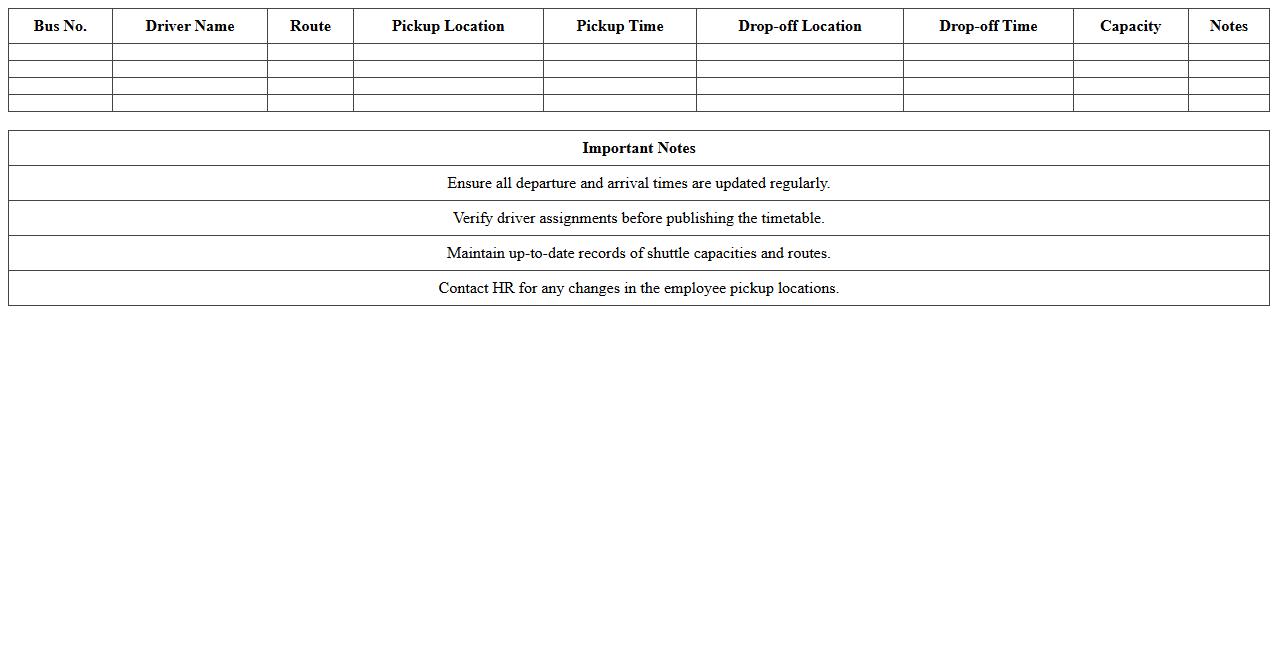 Company Shuttle Bus Timetable Management Sheet