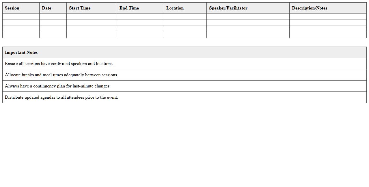 Conference Agenda & Timeline Planner Excel Sheet