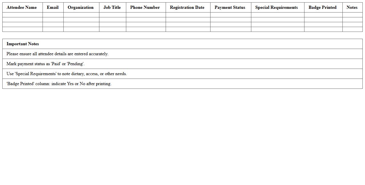 Conference Attendee Registration List Excel