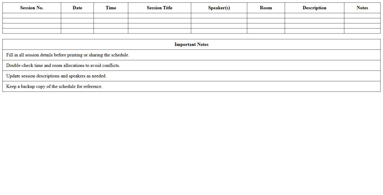 Conference Session Schedule Excel Sheet