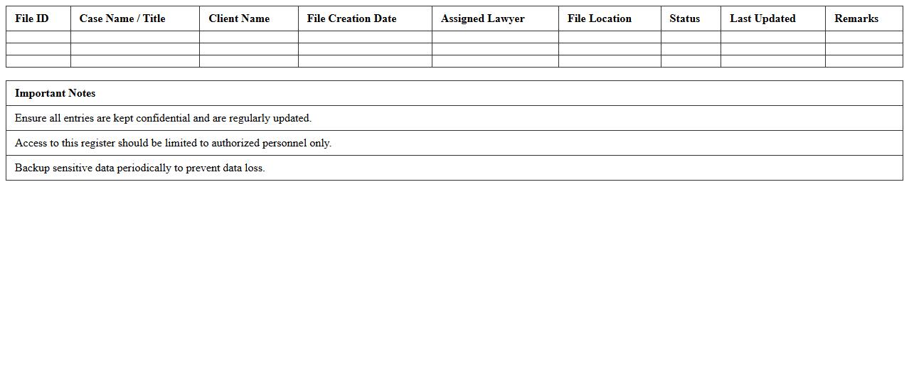 Confidential Legal Files Excel Register