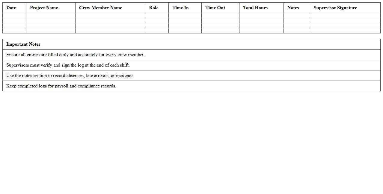 Construction Crew Attendance Log Excel Template