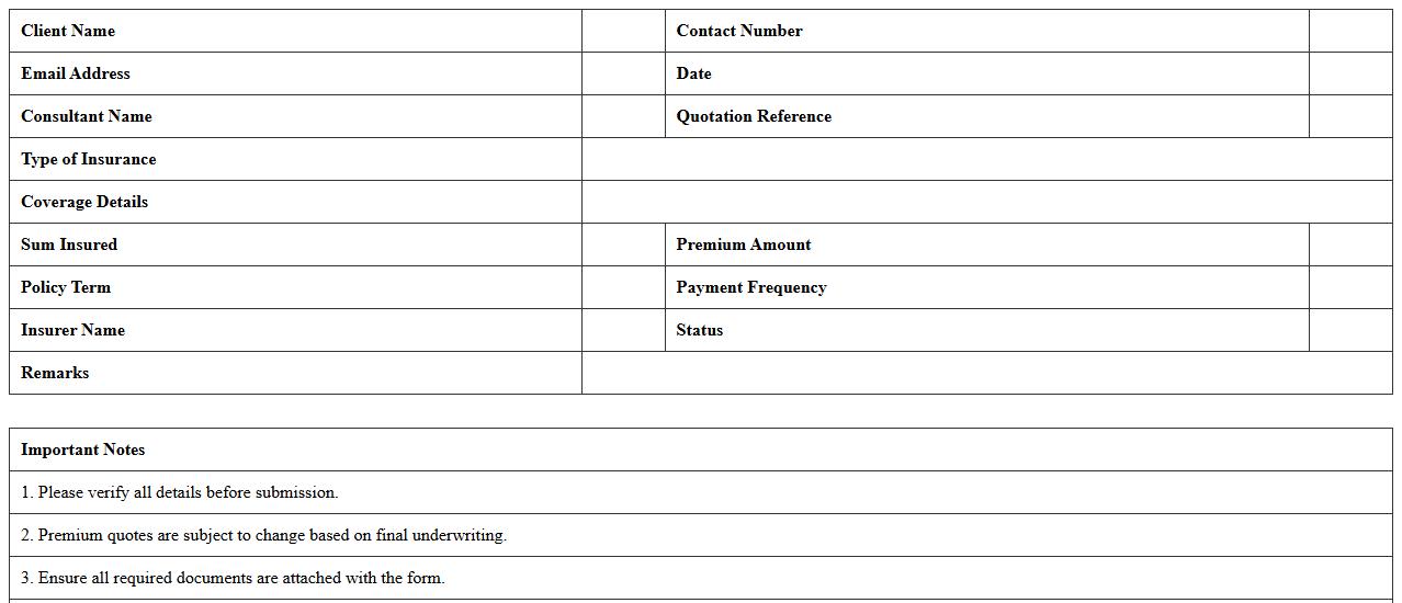 Consultant Insurance Quotation Form Excel Sheet