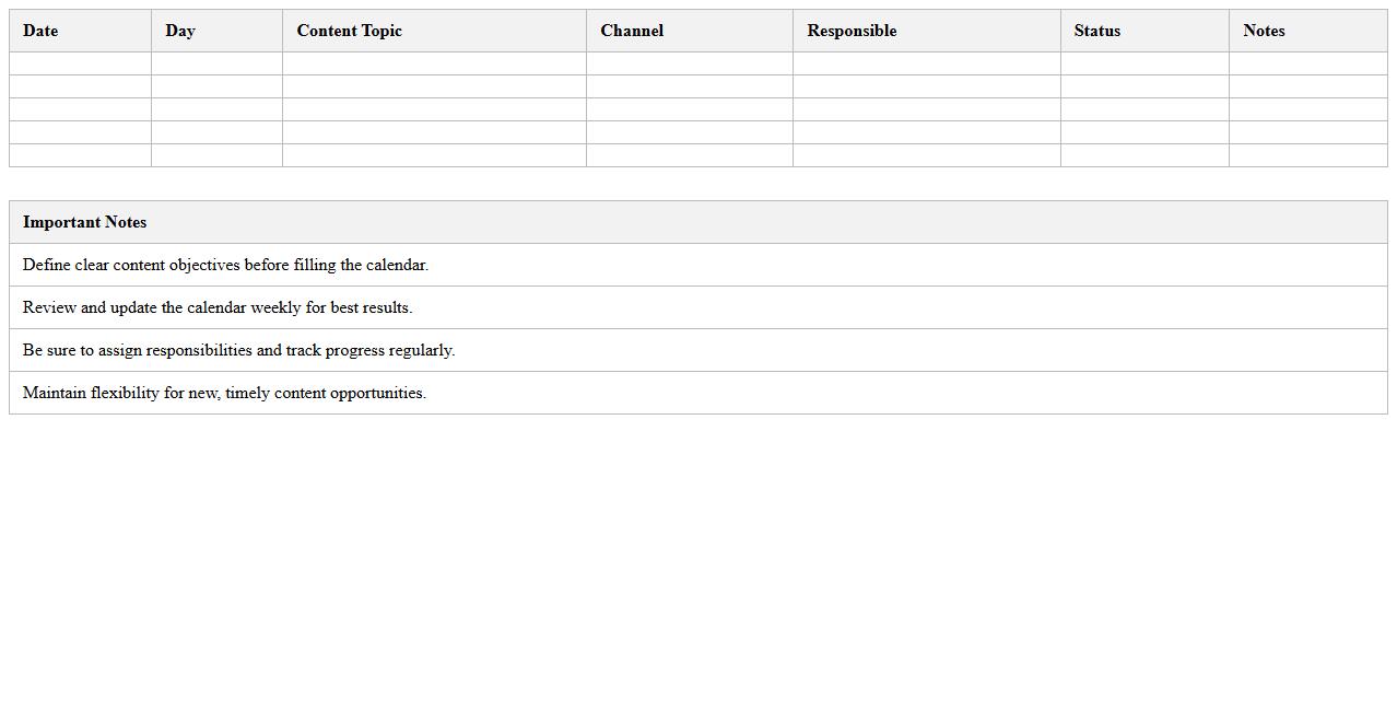 Content Calendar Planning Excel Template