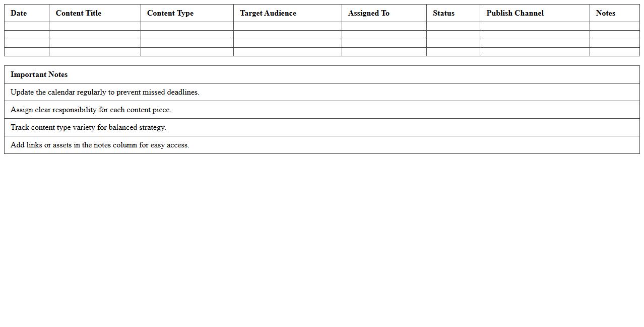 Content Marketing Calendar Tracker Excel