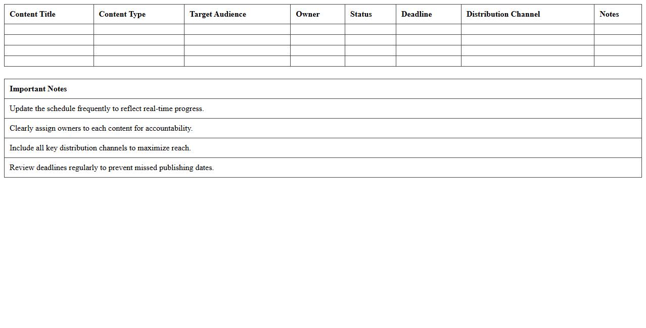 Content Marketing Schedule Excel Template for B2B