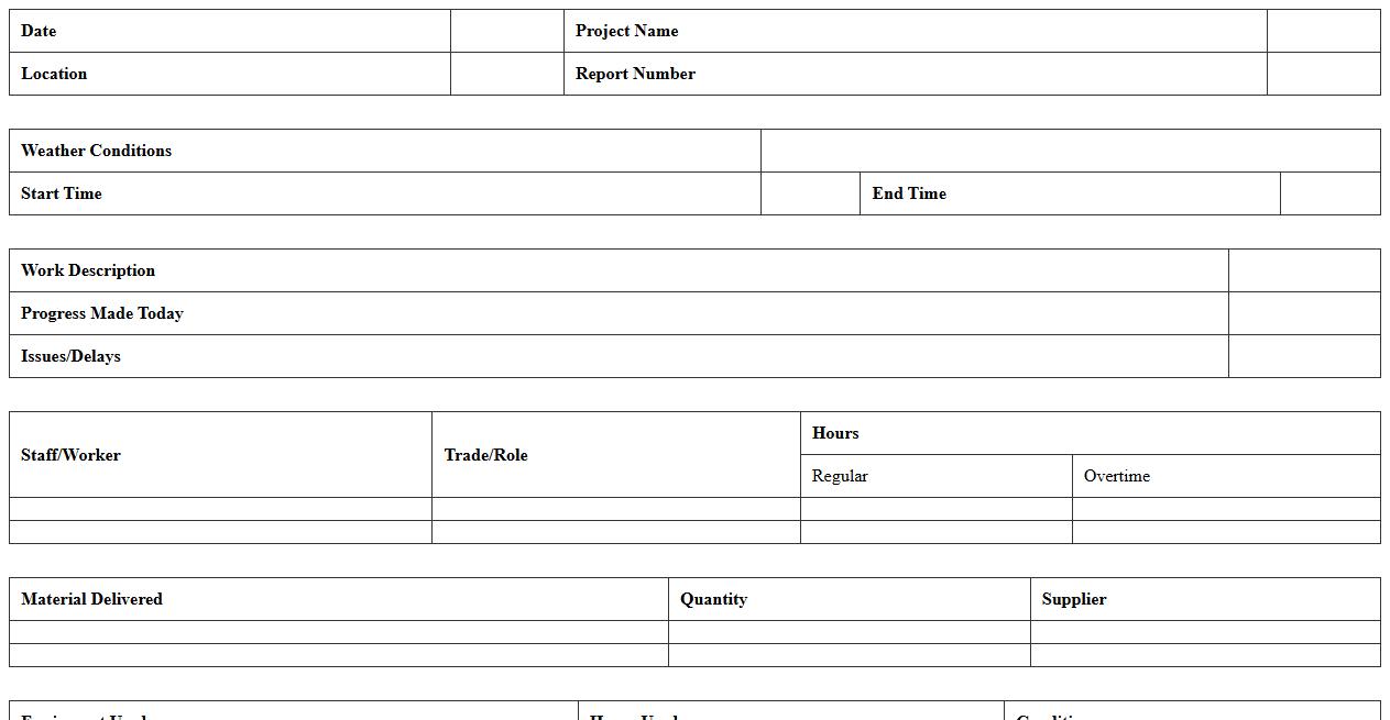 Contractor Daily Field Report Spreadsheet
