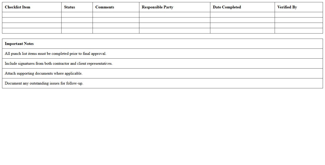 Contractor Final Walkthrough Checklist Template