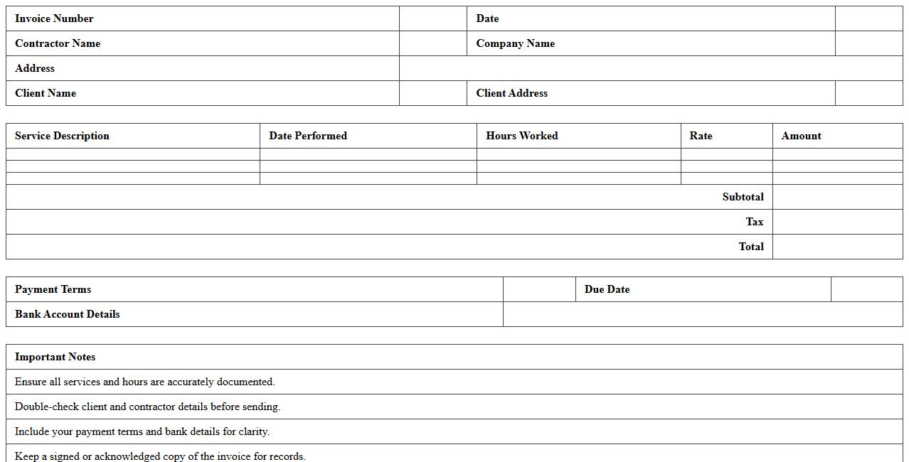 Contractor Payment Invoice Excel Spreadsheet