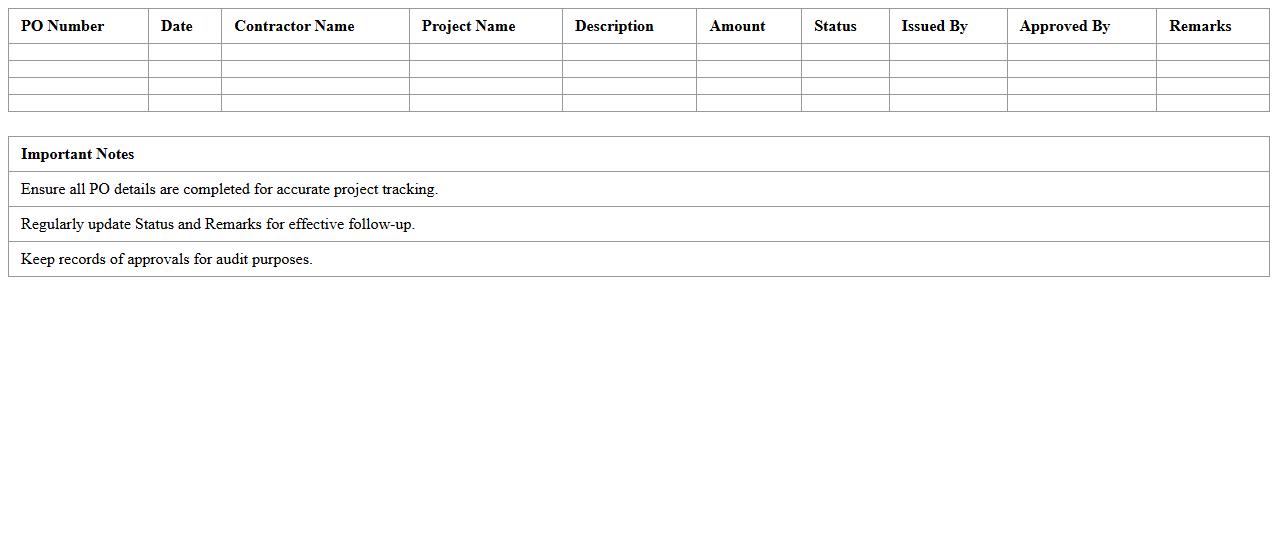 Contractor Purchase Order Log Excel Template