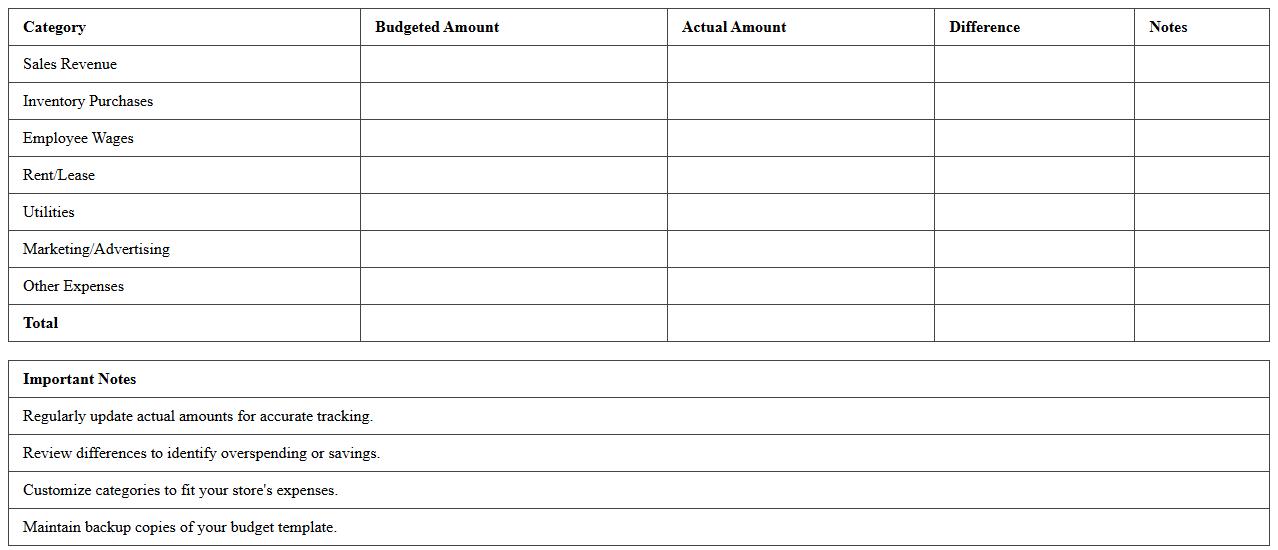 Convenience Store Budget Planner Excel Template