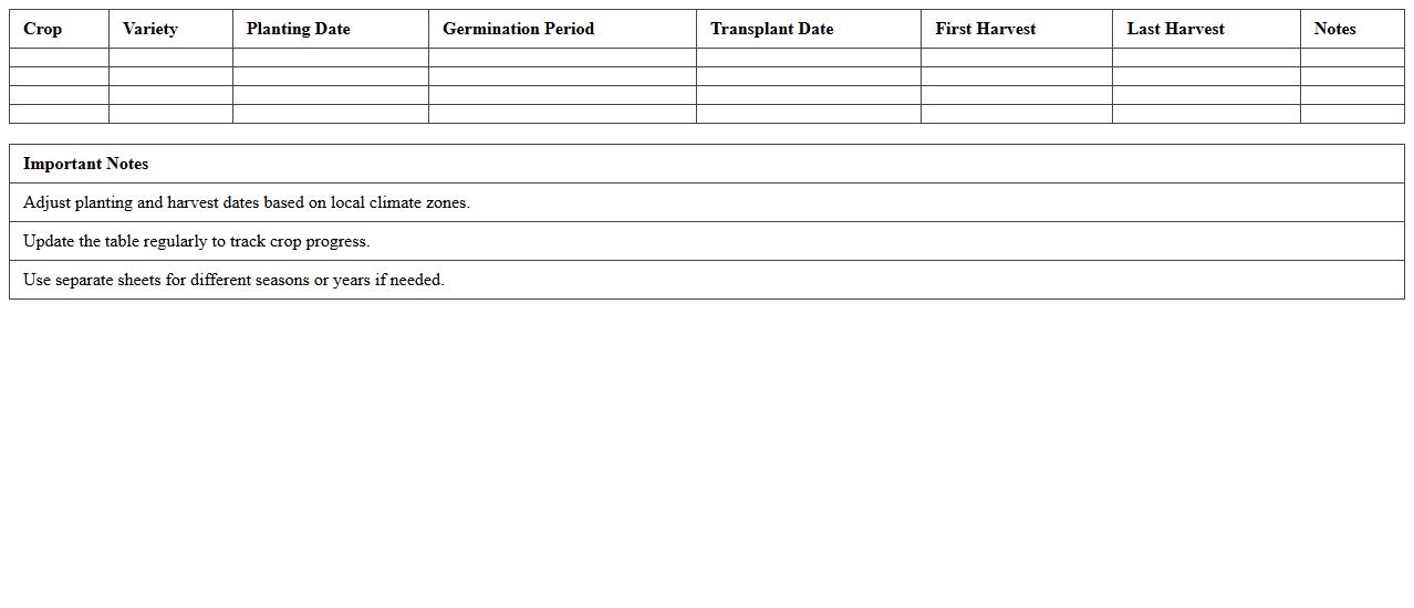 Crop Planting Calendar Excel Template