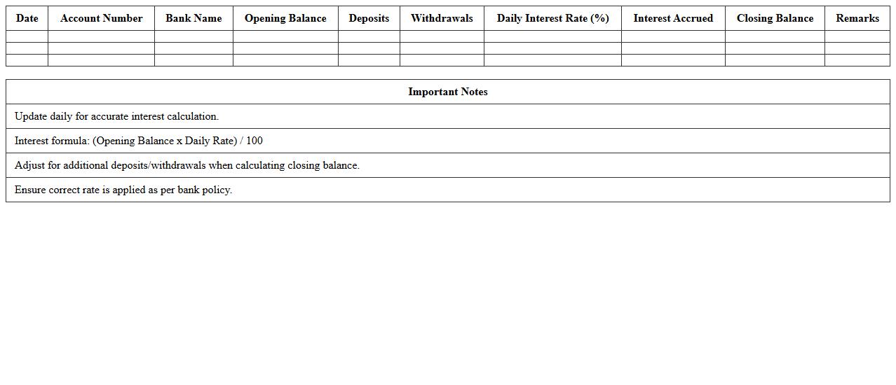 Daily Bank Interest Accrual Tracker Spreadsheet