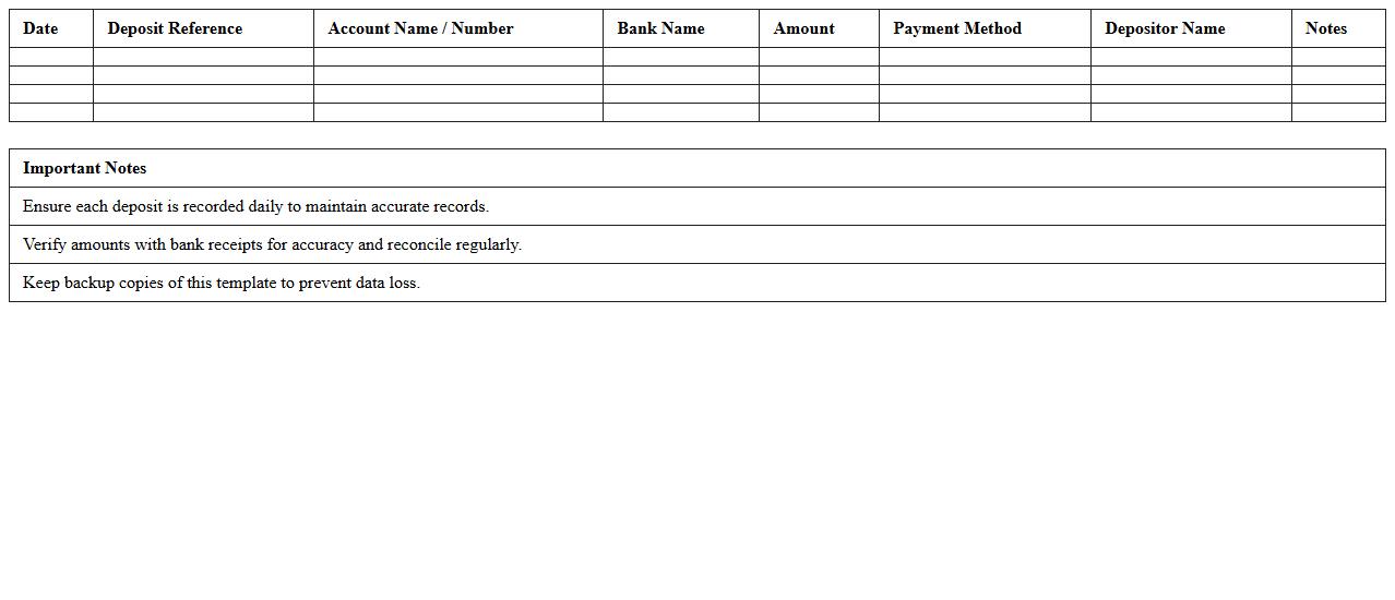 Daily Banking Deposit Tracking Excel Template