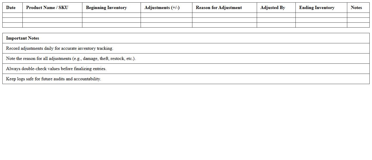 Daily Inventory Adjustment Log Excel Template