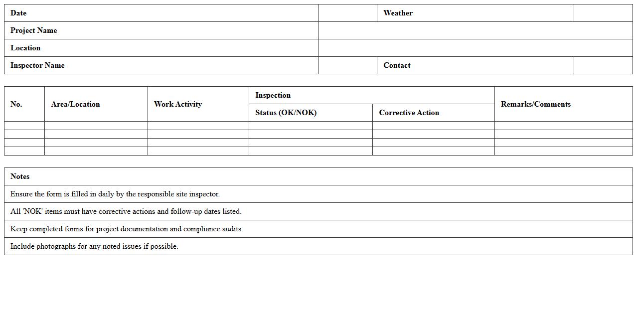 Daily Site Inspection Report Excel Form