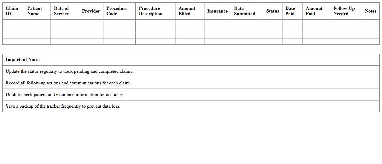 Dental Claims Tracker Excel Template for Billing Teams