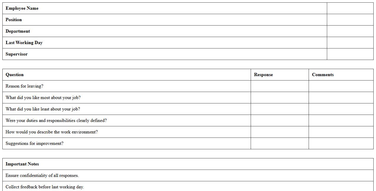 Departing Employee Interview Questionnaire Excel