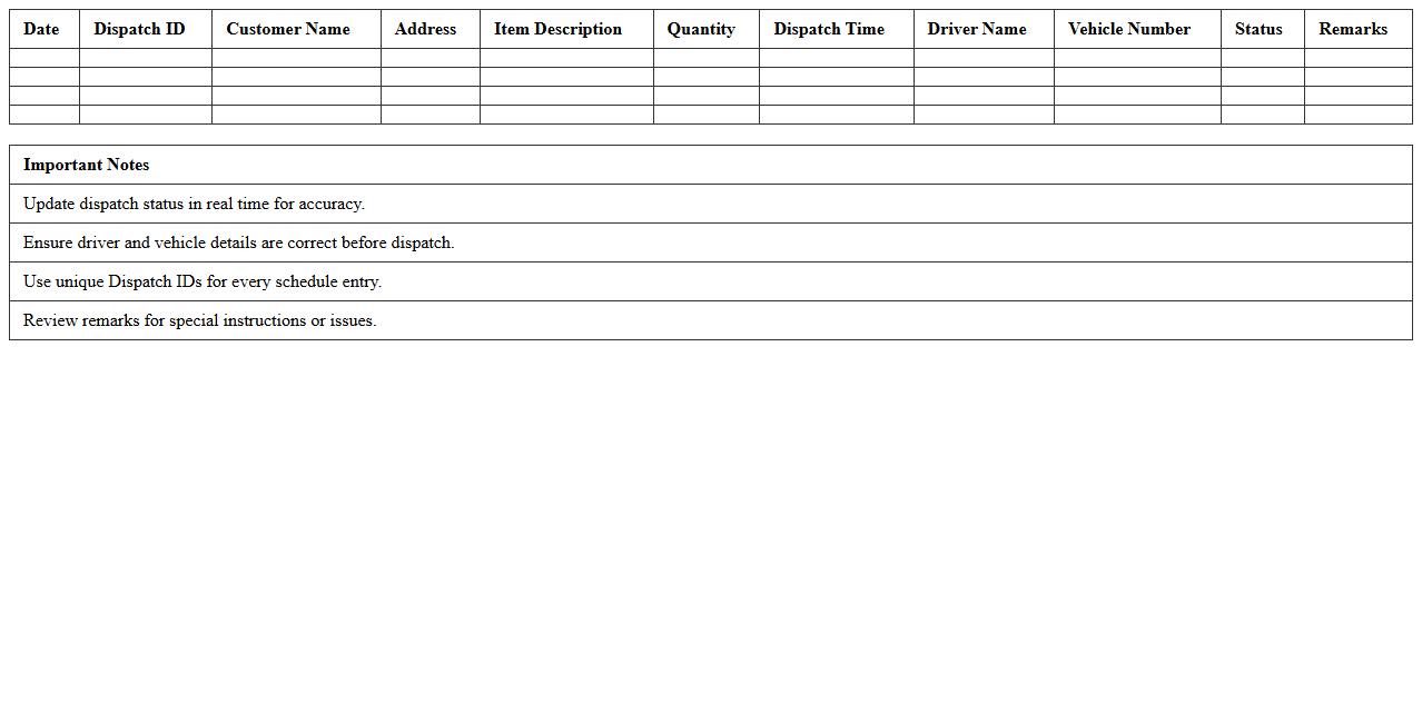 Dispatch Schedule Excel Template