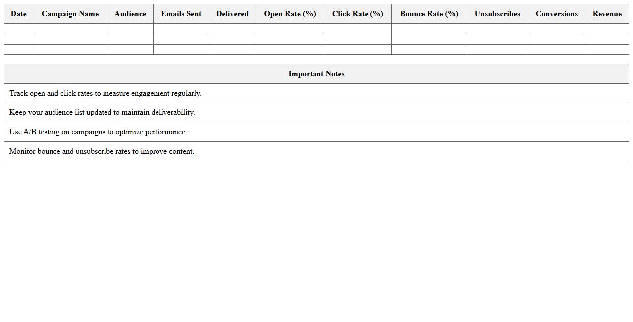 Email Marketing Performance Dashboard Excel Template
