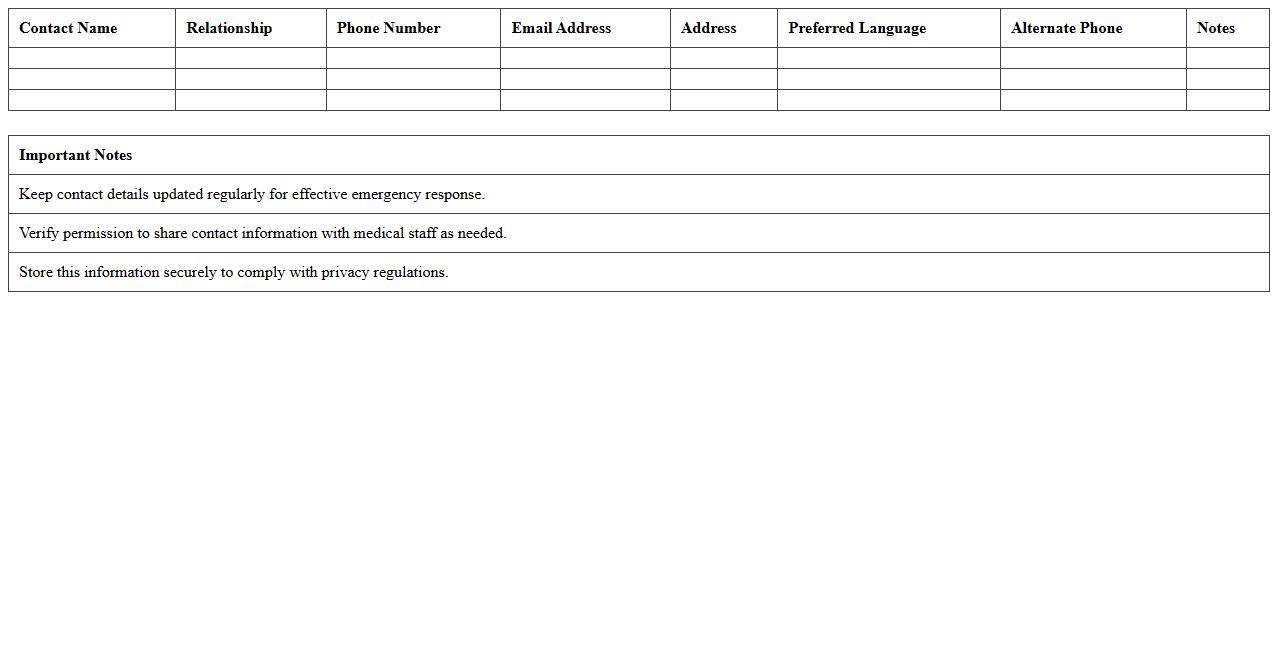 Emergency Contact Information Excel Template for Medical Practices