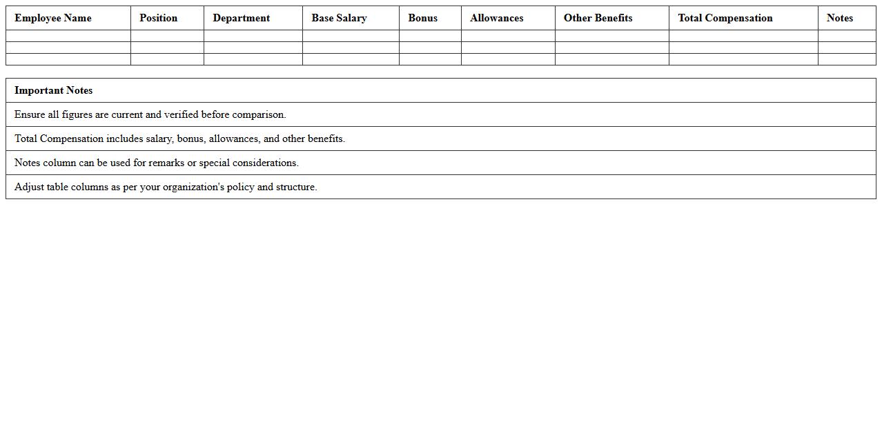 Employee Compensation Comparison Excel Sheet